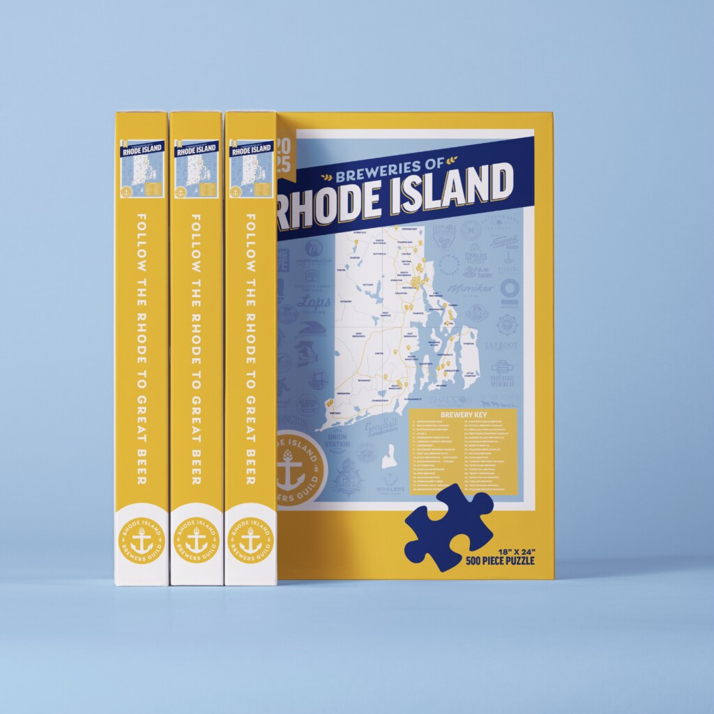 A puzzle box featuring a map of Rhode Island with labeled breweries.